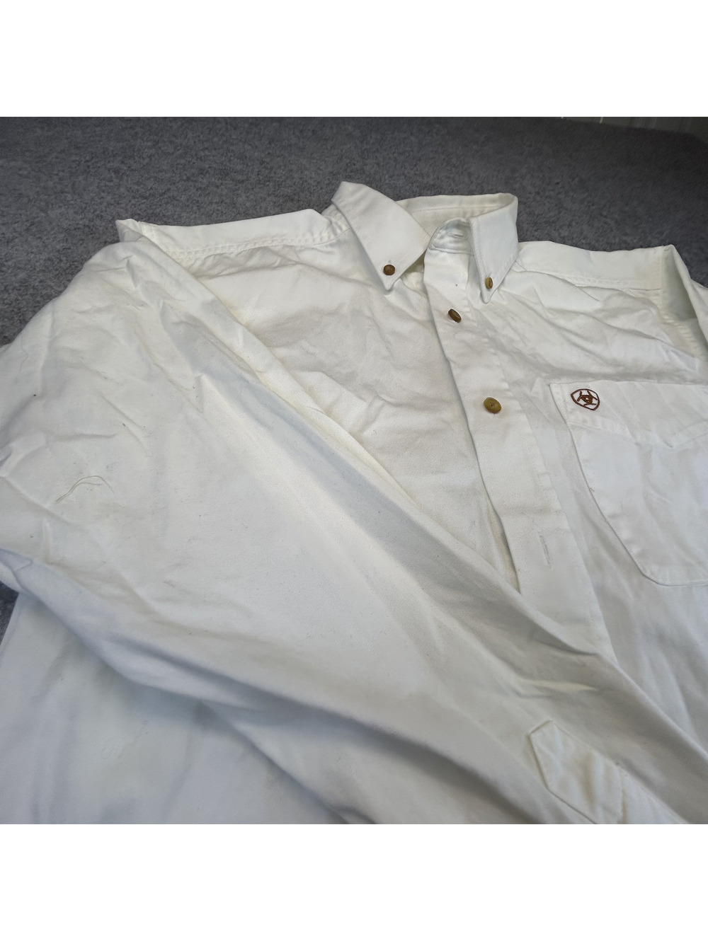 Ariat Long Sleeve Button Up Shirt Mens S White Tan Accepted Work Western Rodeo